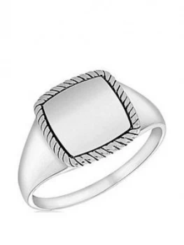 The Love Silver Collection Sterlng Silver Twist Edge Signet Ring, One Colour, Size T, Men