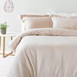 Image of Waffle Textured 100% Cotton Duvet Cover Set Blush, Blush / Double
