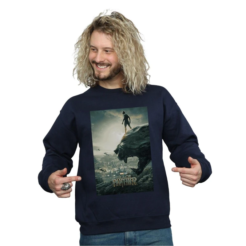 Image of Marvel Marvel Men Black Panther Poster Sweatshirt in Navy Size: Small Navy S Male 5057736581957