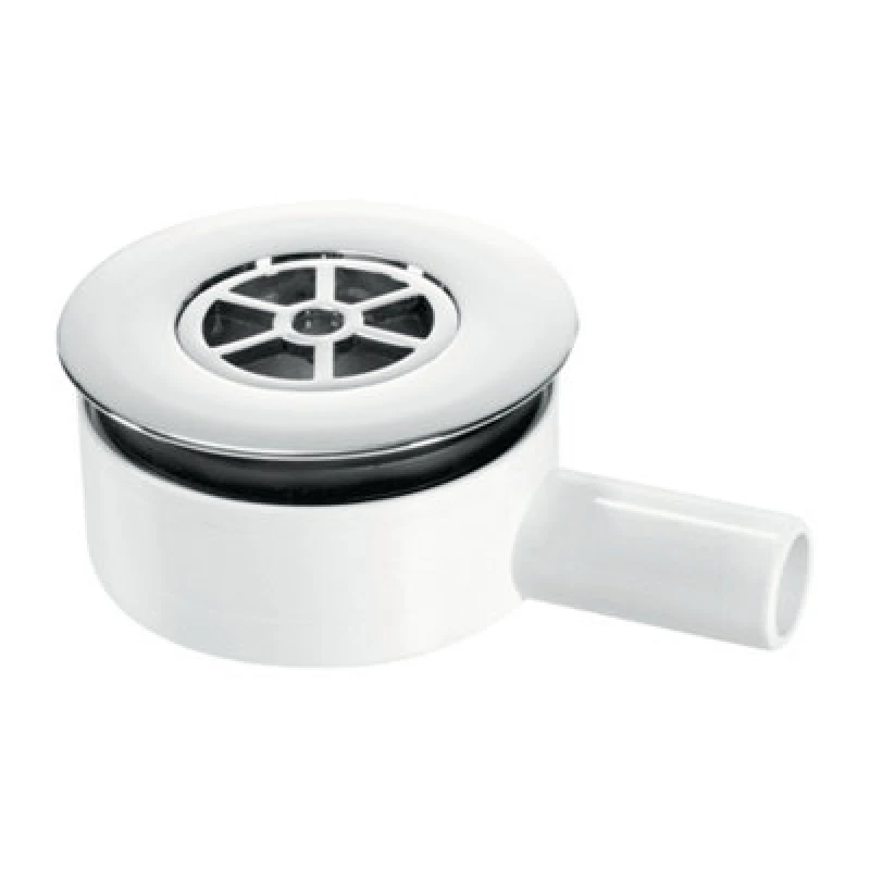 Image of McAlpine UPSW-2-22MM Pumped Shower Waste Outlet: 70mm Chrome Plated Brass Flange with Top Access x 22mm Plain Tail Outlet Silver