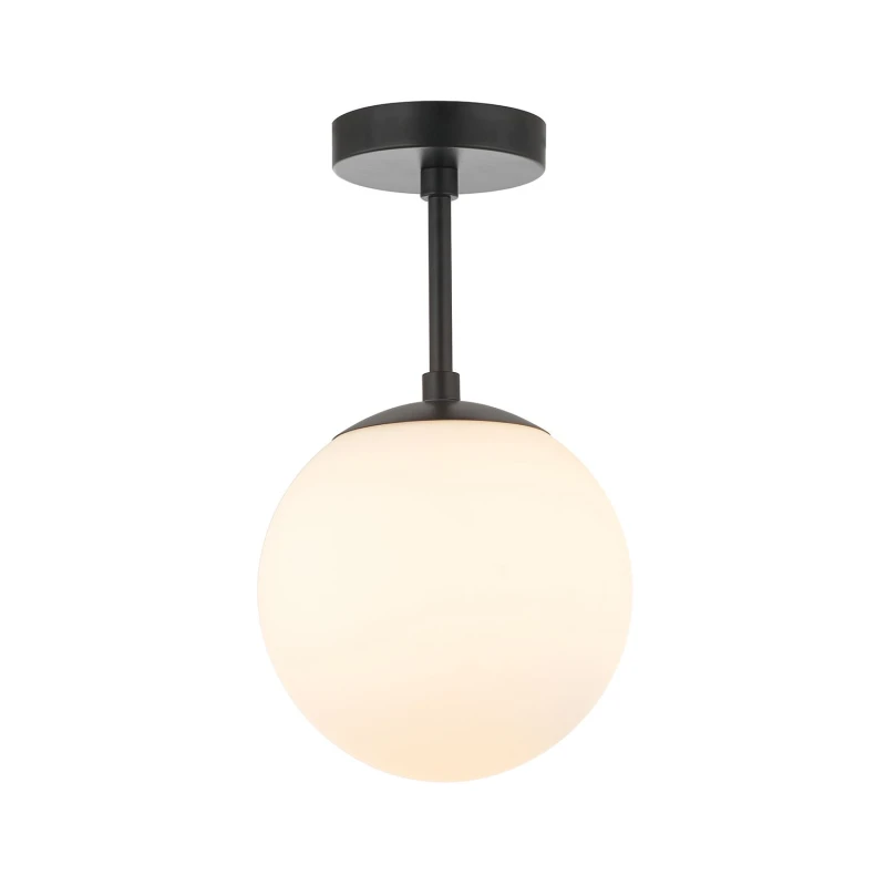 Image of Happy Homewares Traditional Glass Globe IP44 Bathroom Ceiling Light Fixture in Black Unisex