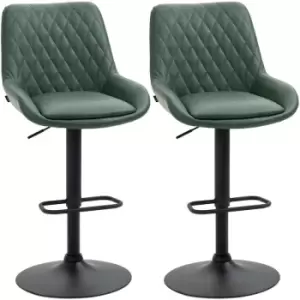 image of Homcom - Adjustable Bar Stools Set of 2, Retro Swivel Kitchen Stool with Back, Footrest Green - Green