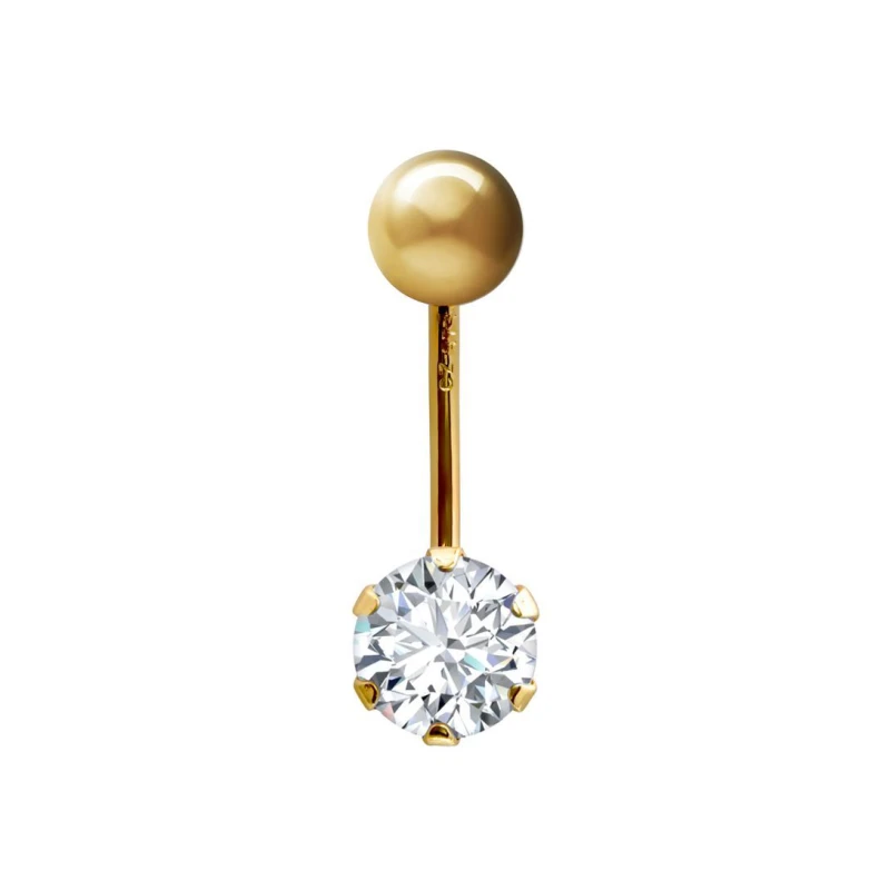 Image of Jewelco London 9ct Gold CZ Solitaire Claw Set Banana Belly Bar, 10mm - JBJ100 Gold female