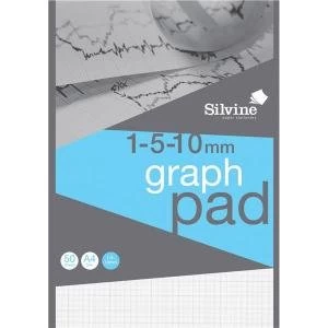 Image of Silvine A4 Student Graph Pad with 1mm5mm10mm Grid 90gsm 50 Sheets Per