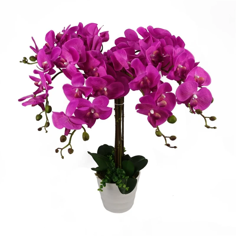 Image of Leaf Design 85cm Artificial Deluxe Bush Orchid (Dark Pink)