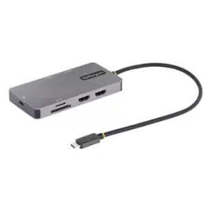 Image of StarTech.com USB C Multiport Adapter Dual HDMI Video 4K 60Hz 2Pt 5Gbps USB-A Hub 100W Power Delivery Pass-Through/GbE/SD/MicroSD 12"/30cm Cable Travel