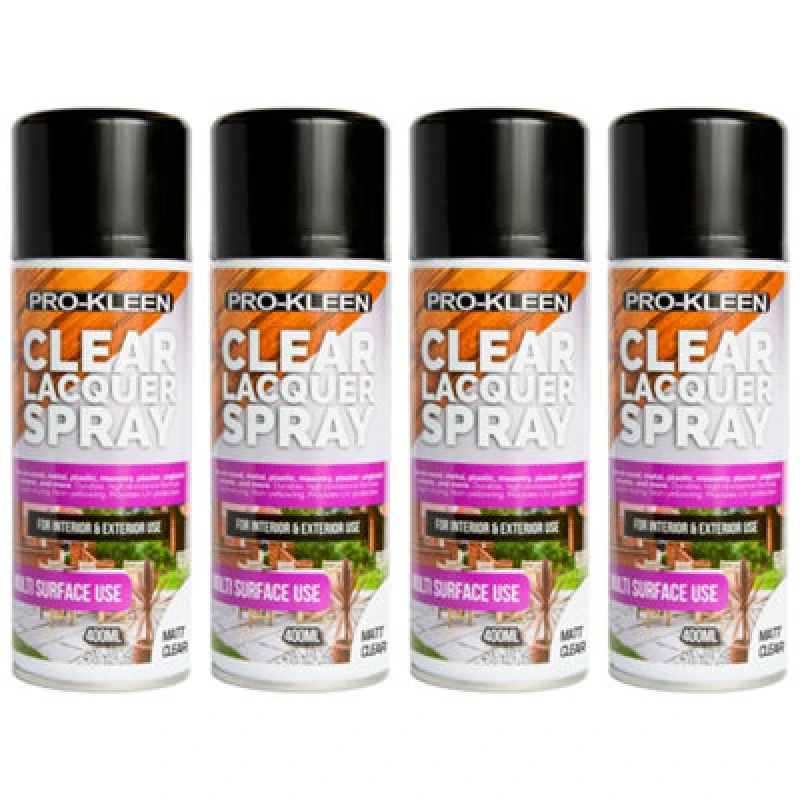 Image of ProKleen Clear Lacquer Spray Protects & Seals Multi Surface Use Matt 4 x 400ml Clear