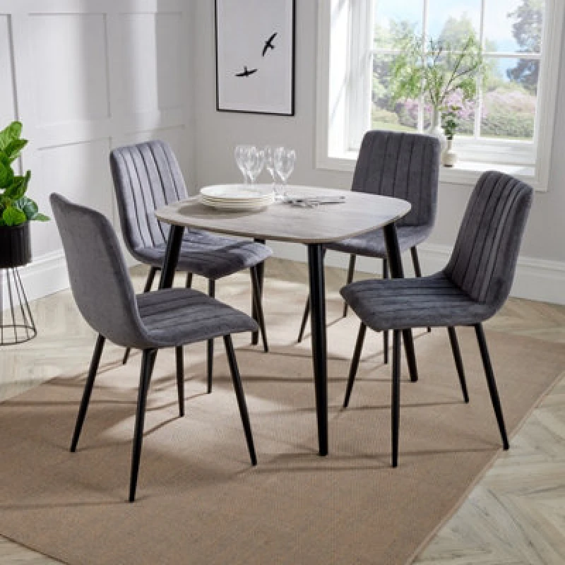Image of Core Products Aspen Grey Oak Square Table & 4 Grey Fabric Chair Dining Set, Grey ASTB2-OKSET26