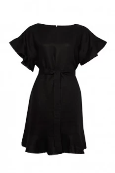 Image of Great Plains Cotton Linen Frill Dress Black