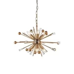 image of Aged Brass & Black Nickel Ceiling Pendant Light - Clear Crystals - 6 Bulb Lamp