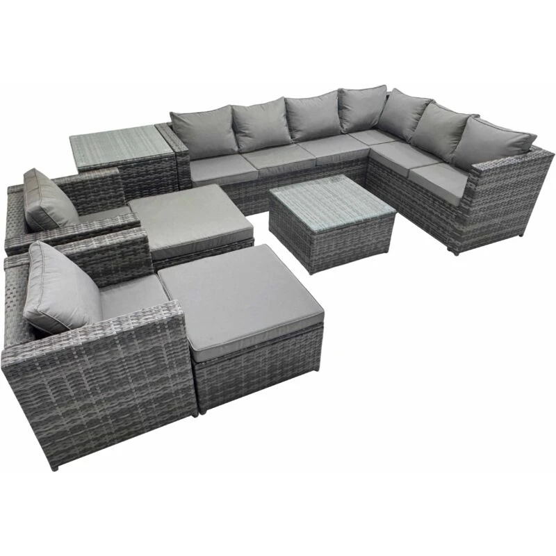 Image of Fimous Garden Furniture Sofa Set with2 Big Stools Side Table Dark Grey Dark Grey Unisex