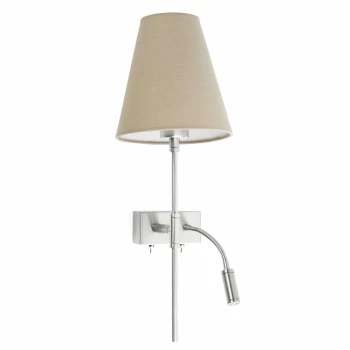 Sabana 1 Light Indoor Wall Light Nickel, Beige with Reading Lamp - Left Side, E27