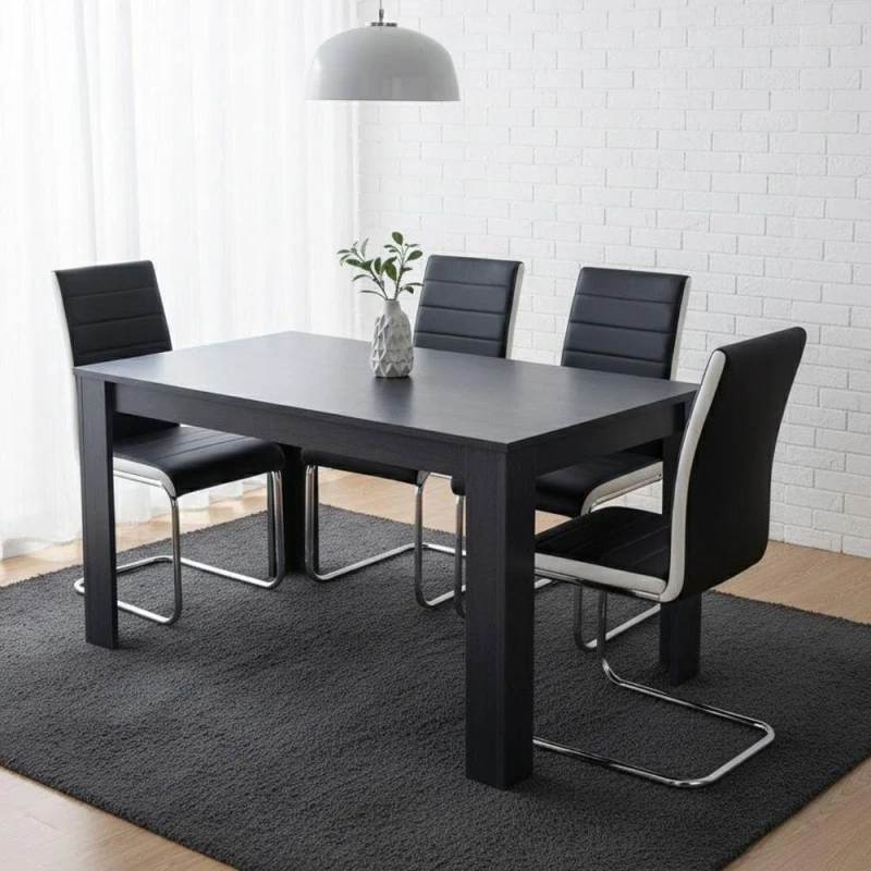 Image of Kosy Koala Arrow Charcoal Dining Table Set With 4 Faux Leather Dining Chairs Kitchen Dining Furniture Set