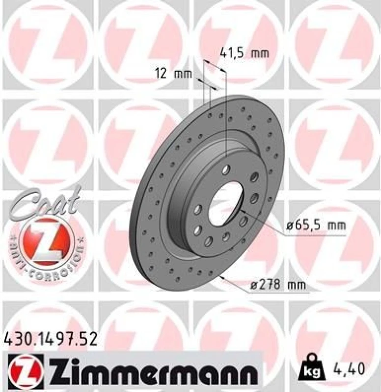 Image of ZIMMERMANN Brake disc ZIMMERMANN 430.1497.52