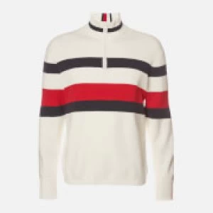 Image of Tommy Hilfiger Mens Bold Global Stripe Zip Mockneck Sweatshirt - Ecru - L
