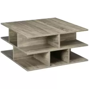 Image of HOMCOM Square Modern 2-tier Coffee Table With Multiple Storage Shelves Grey