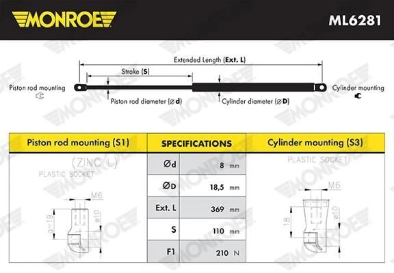 Image of MONROE Bonnet strut MONROE ML6281