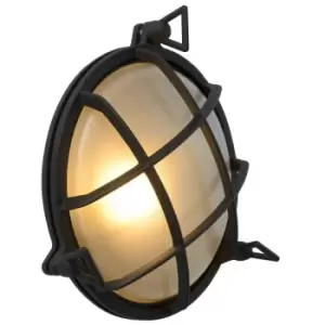 Image of Lucide DUDLEY - Round Bulkhead Wall Light Outdoor - 1xE27 - IP65 - Black