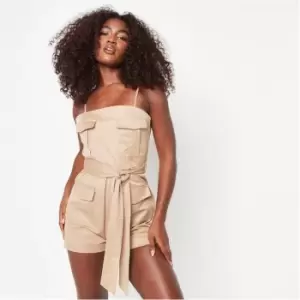 image of Missguided Utility Pocket Detail Playsuit - Beige