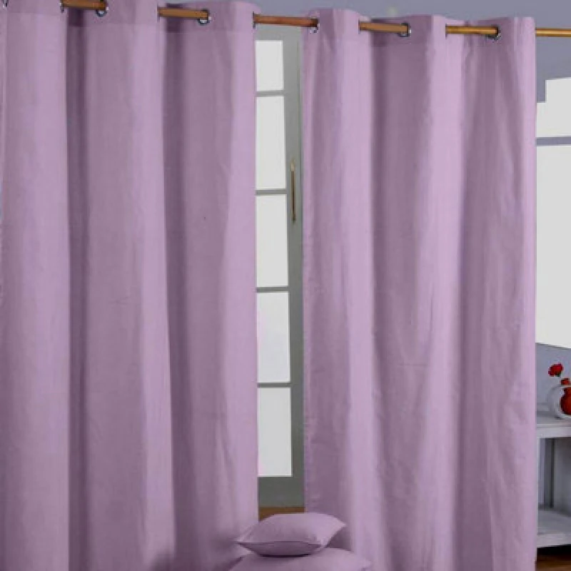Image of Homescapes Cotton Plain Mauve Ready Made Eyelet Curtain Pair, 117 X 137 Cm