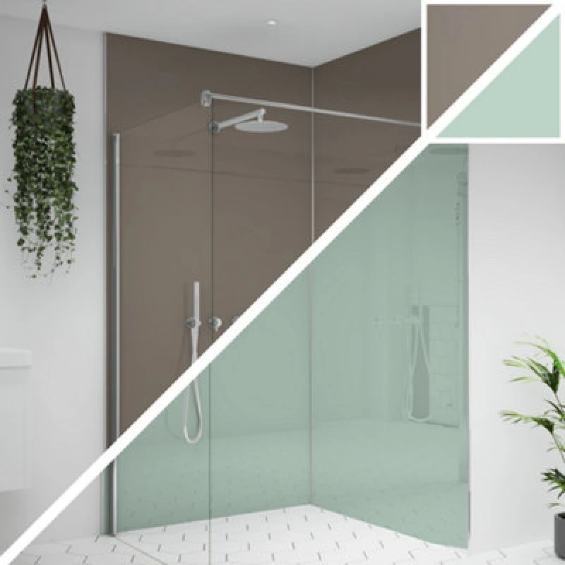 Image of Splashwall Alloy Double-Sided Aluminium Bathroom & Wet Room Decorative Panel (H)2400mm (W)1200mm - Gloss Terra Grey & Sea Breeze Green