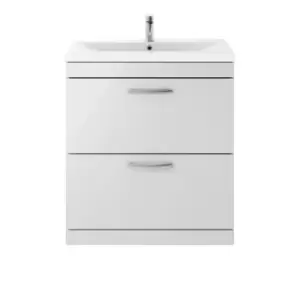 image of Nuie Athena 800 Floor Standing 2-drawer Vanity & Mid-edge Basin - Gloss Grey Mist