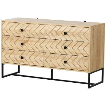 Image of HOMCOM 6 Drawer Chest Sideboard Cabinet Storage Unit Hallway Bedroom Livingroom Zig Zag Design w/ Black Metal Handles Anti Tip 71x120cm AOSOM UK