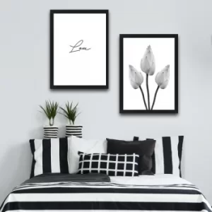 Image of Love Flower Set Multicolor Decorative Framed Painting (2 Pieces)
