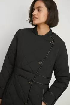 image of Quilted Longline Belted Coat