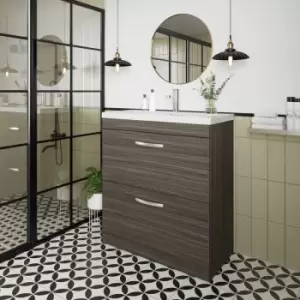 image of Nuie Athena Floor Standing 2-Drawer Vanity Unit with Basin-2 800mm Wide - Anthracite Woodgrain