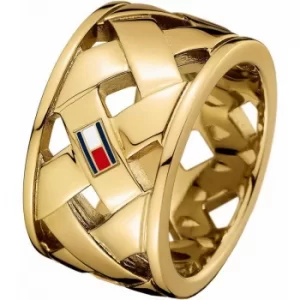 Image of Ladies Tommy Hilfiger Gold Plated Classic Signature Ring Size P