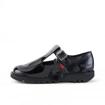 Image of Kickers Womens Kick Lo Aztec Patent T-Bar Shoes - Black - 7