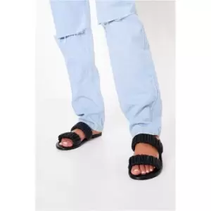 Image of I Saw It First Black Double Strap Ruched Leather Sandals - Black