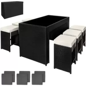 Image of Rattan garden furniture aluminium bar set Ibiza with protective cover - garden tables and chairs, garden furniture set, outdoor table and chairs