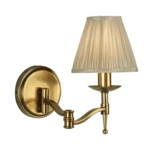 image of Stanford Swing Arm 1 Light Indoor Candle Wall Light Antique Brass with Beige Shade, E14