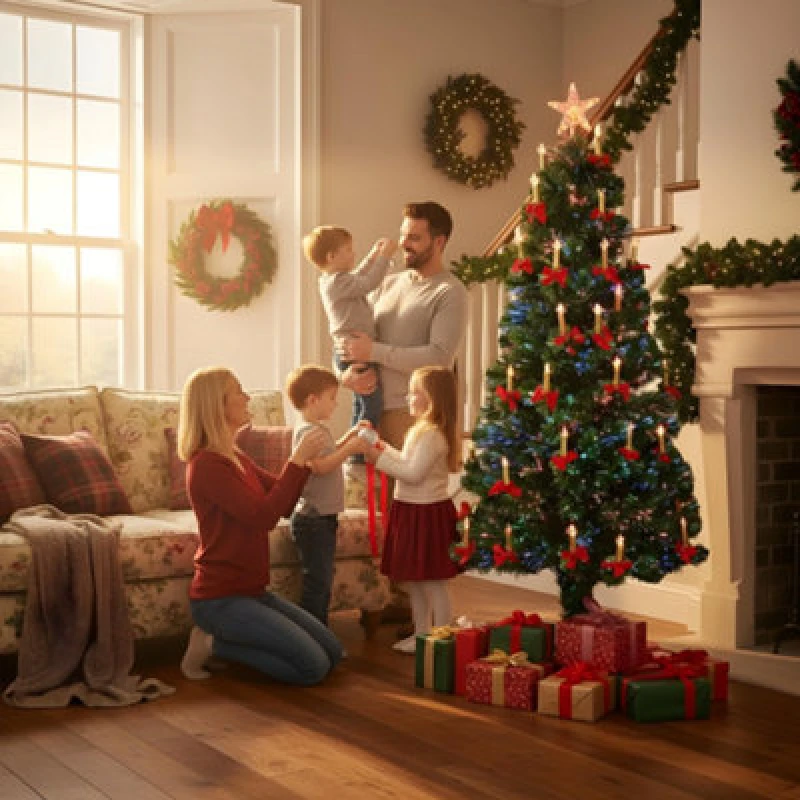 Image of Shatchi 5ft/150cm Candle & Bow Fibre Optic Christmas Tree LED Pre-Lit Green