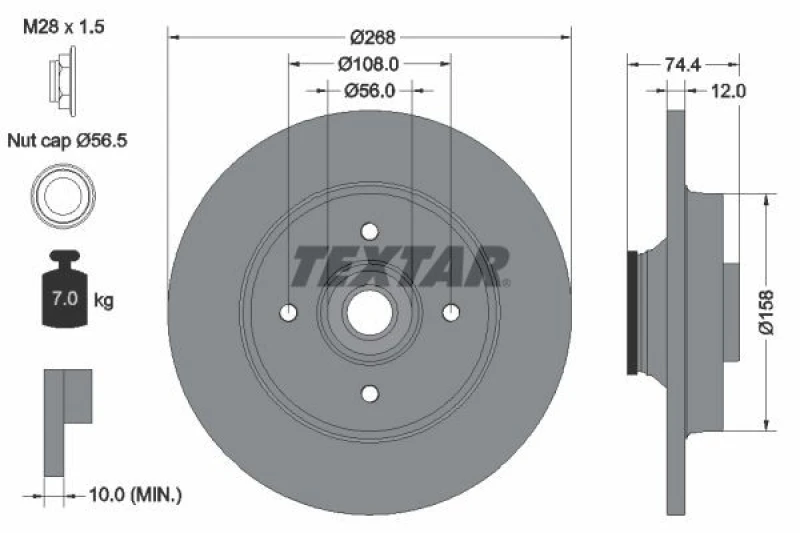 Image of Brake disc TEXTAR 92168703