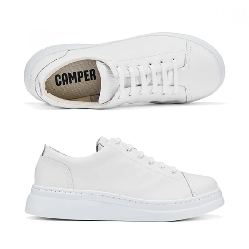 Image of Camper Runner Up K200508 Leather Womens Low Top Trainers - White Natural - Size:UK 3