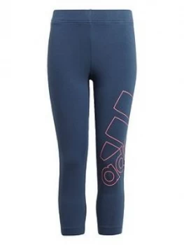 Image of adidas Girls Junior Logo 7/8 Leg Tight - Navy/Pink, Size 11-12 Years, Women
