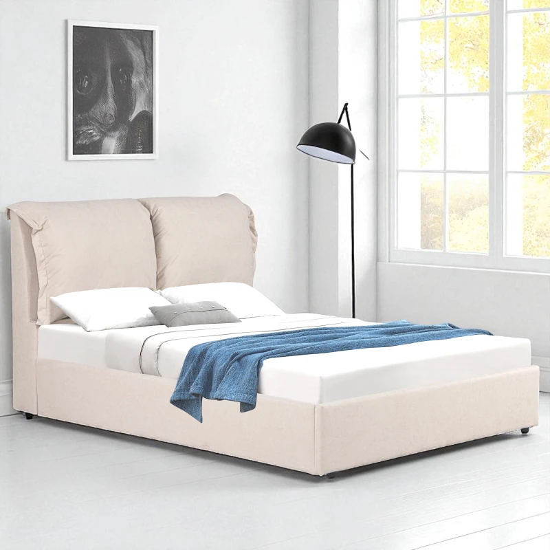 Image of OAT Home Chester Pillowback Fabric Ottoman Storage Bed in Natural Size: Double Natural Unisex Double