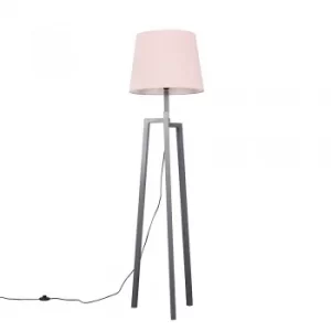 Image of Augustus Grey Wood Tripod Floor Lamp with XL Blush Pink Aspen Shade