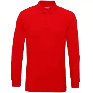 image of Gildan Mens Long Sleeve Double Pique Cotton Polo Shirt (M) (Red)