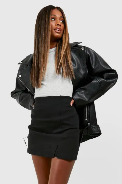 Image of boohoo Crepe Split Front Skort Black