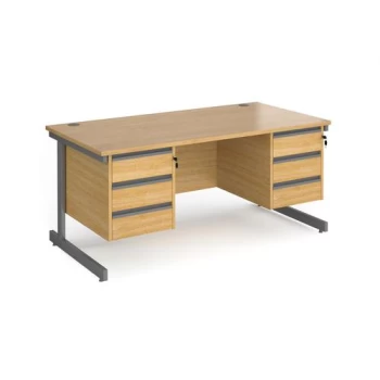 image of Office Desk Rectangular Desk 1600mm With Double Pedestal Oak Top With Graphite Frame 800mm Depth Contract 25 CC16S33-G-O