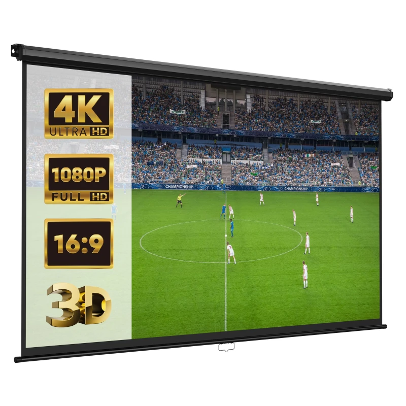 Image of Vonhaus Pull Down Projector Screen, 80" Wall Mounted HD Home Cinema Projection Screen W/16:9 Aspect Ratio & Soft Close Mechanism