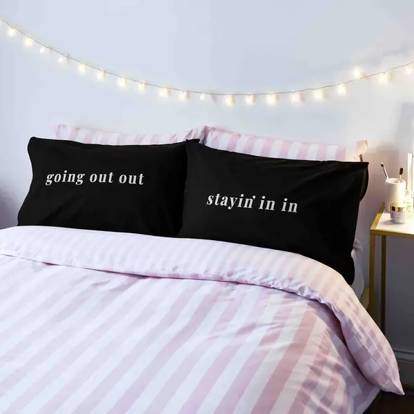 image of Sassy B - Stay In Go Out Print Standard Pillow Case, Black, Pair