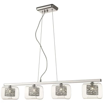 image of Spring Lighting - 4 Light Ceiling Pendant Bar Mesh Chrome Glass Four, G9