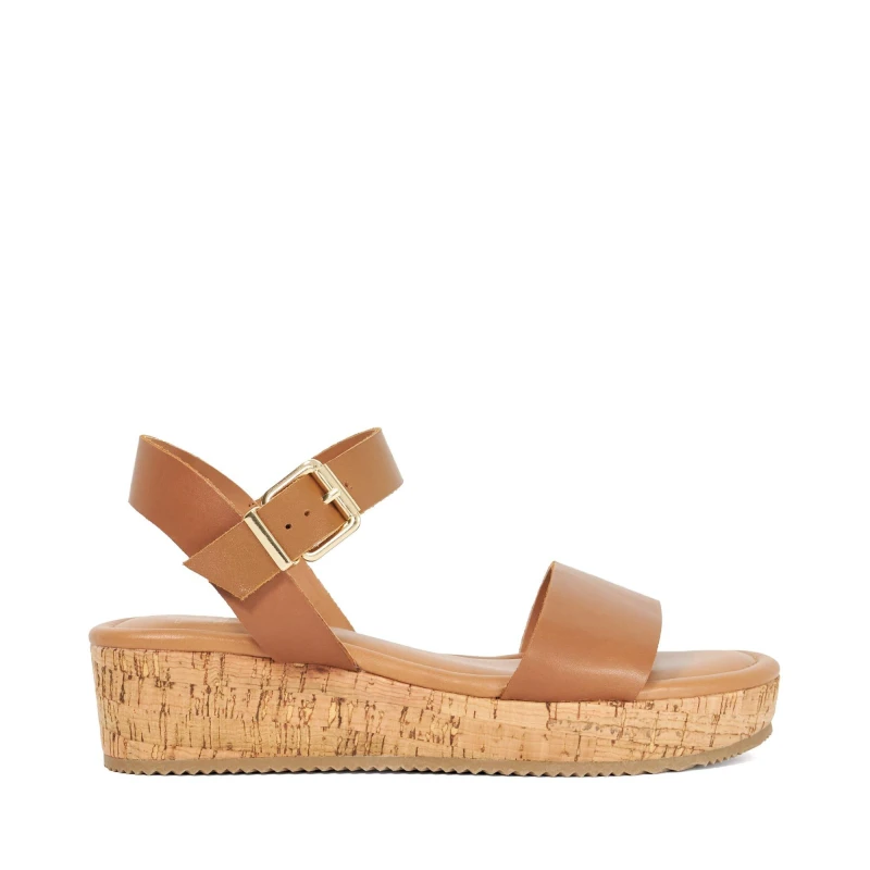 Image of Dune London Womens Lazered Leather Flatform Sandals Tan female 4 (37)