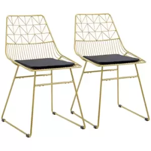 Image of HOMCOM Luxurious Dining Chairs Set of 2, Metal Wire Kitchen Chair with Removable Velvet-feel Cushion, Cut-out Back and Steel Frame for Dining Room, Go