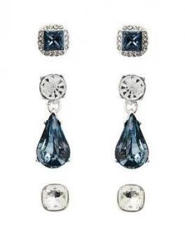 image of Mood Silver Plated Blue Crystal 3Pack Of Stud Earring